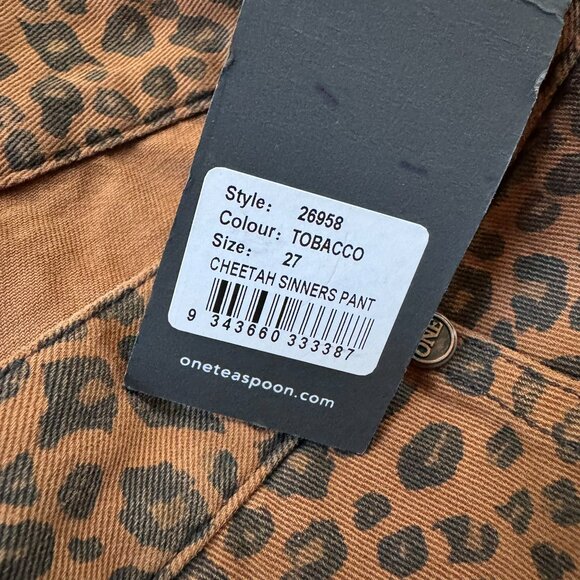 New Free People OneTeaspoon Cheetah Sinner Pants Barrel Jeans 28 Tobacco - Picture 4 of 11
